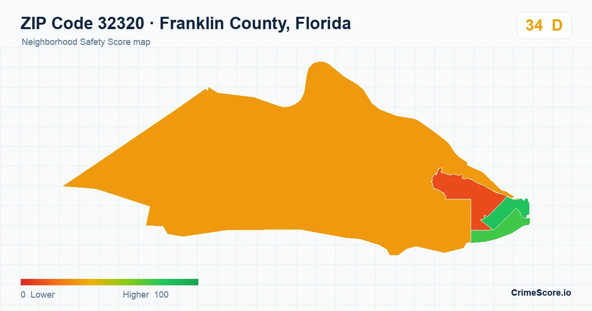 ZIP Code 32320 in Franklin County, Florida neighborhood Safety Score map