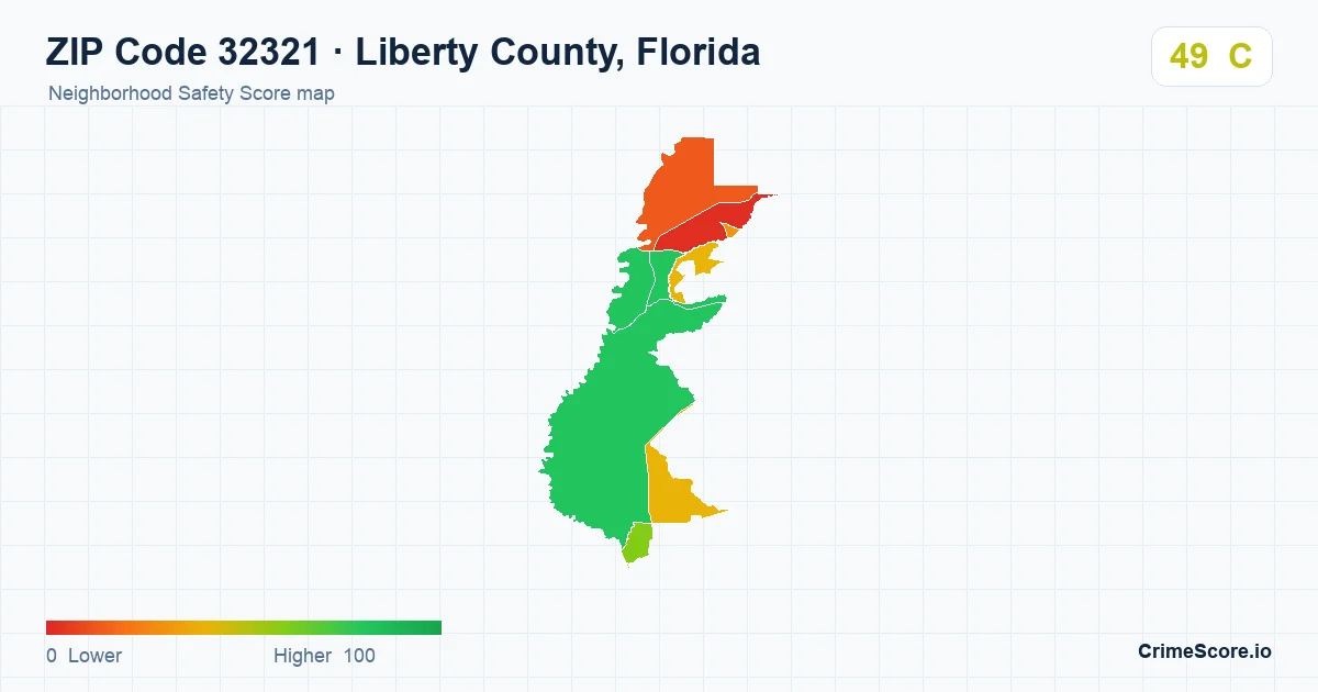 ZIP Code 32321 in Liberty County, Florida neighborhood Safety Score map