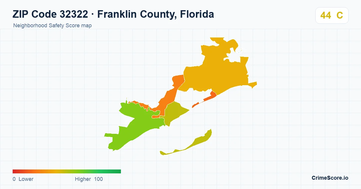 ZIP Code 32322 in Franklin County, Florida neighborhood Safety Score map