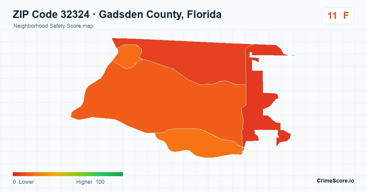 ZIP Code 32324 in Gadsden County, Florida neighborhood Safety Score map