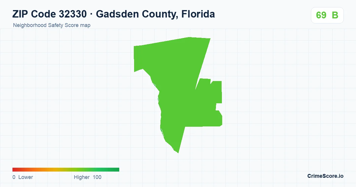 ZIP Code 32330 in Gadsden County, Florida neighborhood Safety Score map