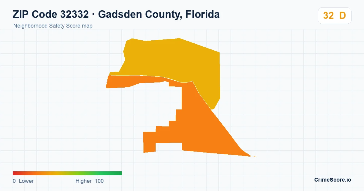 ZIP Code 32332 in Gadsden County, Florida neighborhood Safety Score map