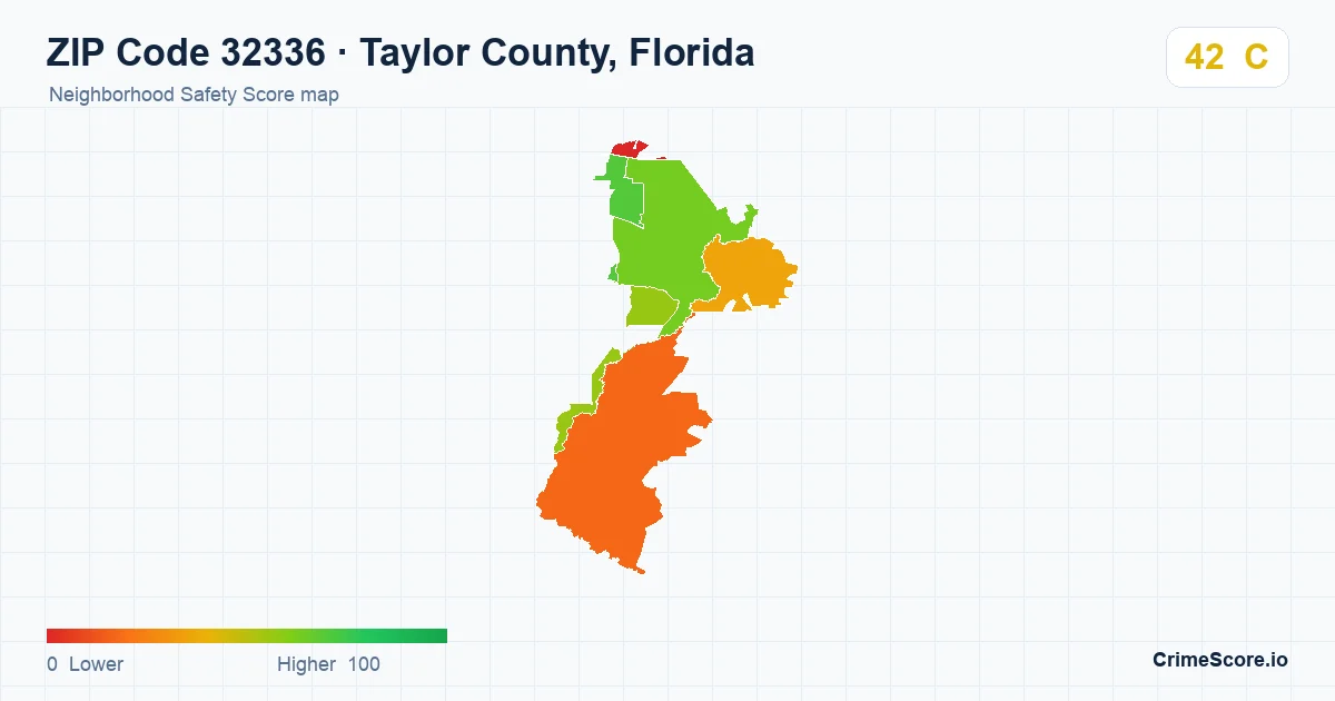 ZIP Code 32336 in Taylor County, Florida neighborhood Safety Score map