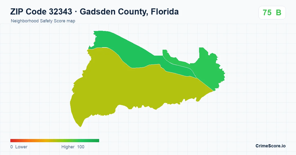 ZIP Code 32343 in Gadsden County, Florida neighborhood Safety Score map