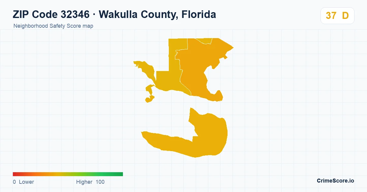 ZIP Code 32346 in Wakulla County, Florida neighborhood Safety Score map
