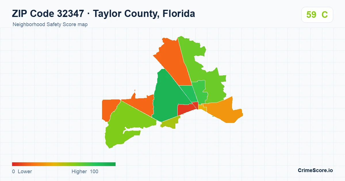 ZIP Code 32347 in Taylor County, Florida neighborhood Safety Score map