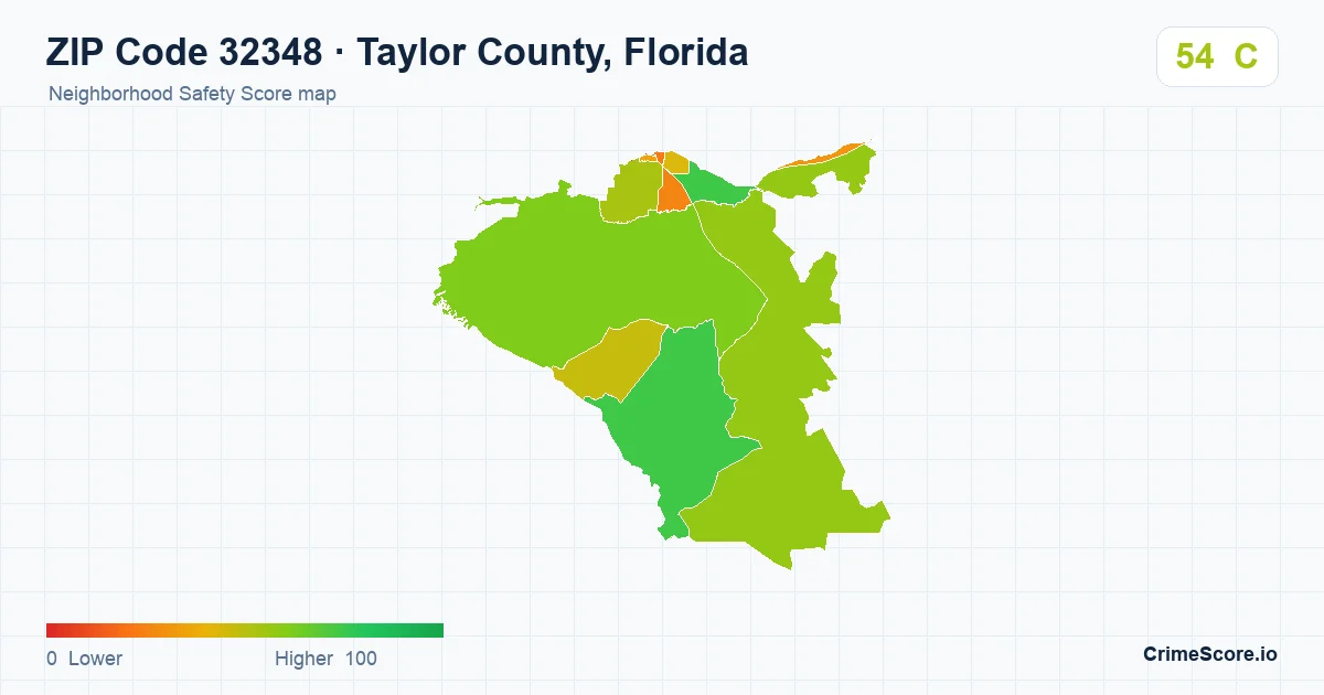 ZIP Code 32348 in Taylor County, Florida neighborhood Safety Score map