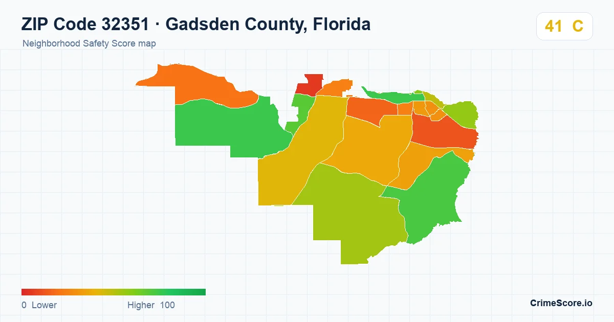 ZIP Code 32351 in Gadsden County, Florida neighborhood Safety Score map