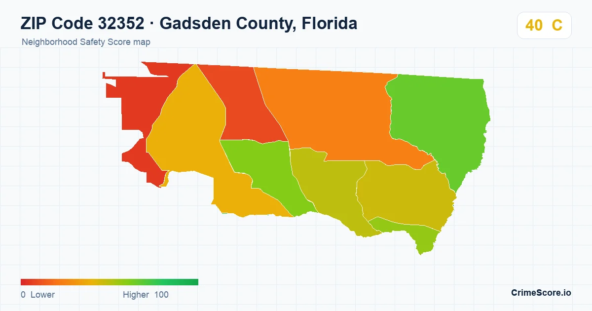 ZIP Code 32352 in Gadsden County, Florida neighborhood Safety Score map