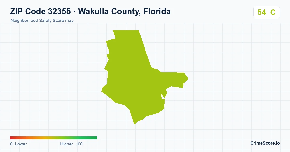 ZIP Code 32355 in Wakulla County, Florida neighborhood Safety Score map