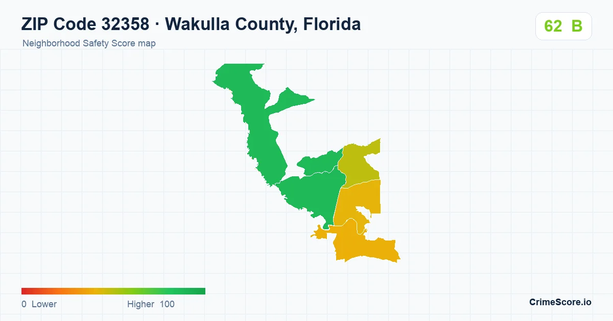 ZIP Code 32358 in Wakulla County, Florida neighborhood Safety Score map