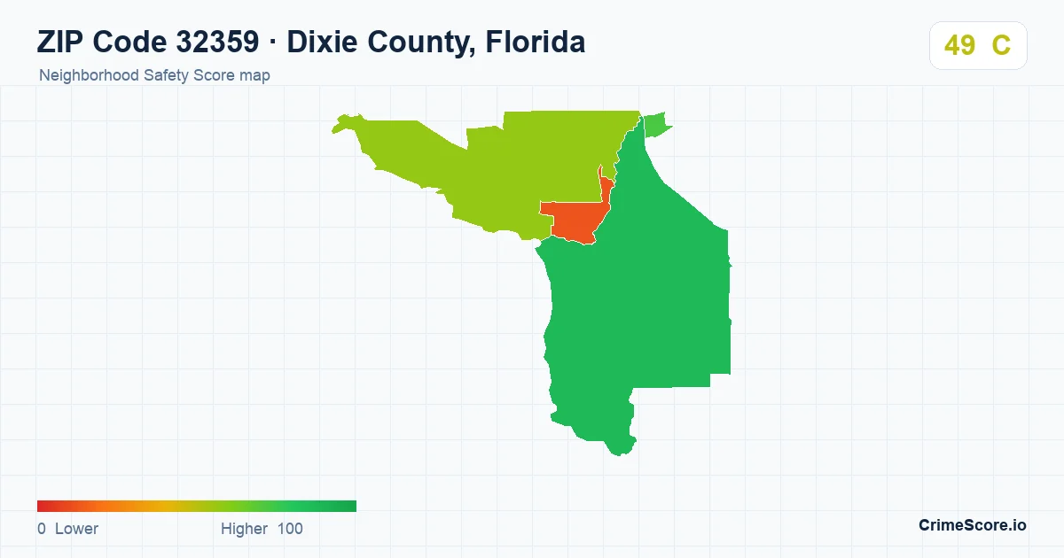 ZIP Code 32359 in Dixie County, Florida neighborhood Safety Score map