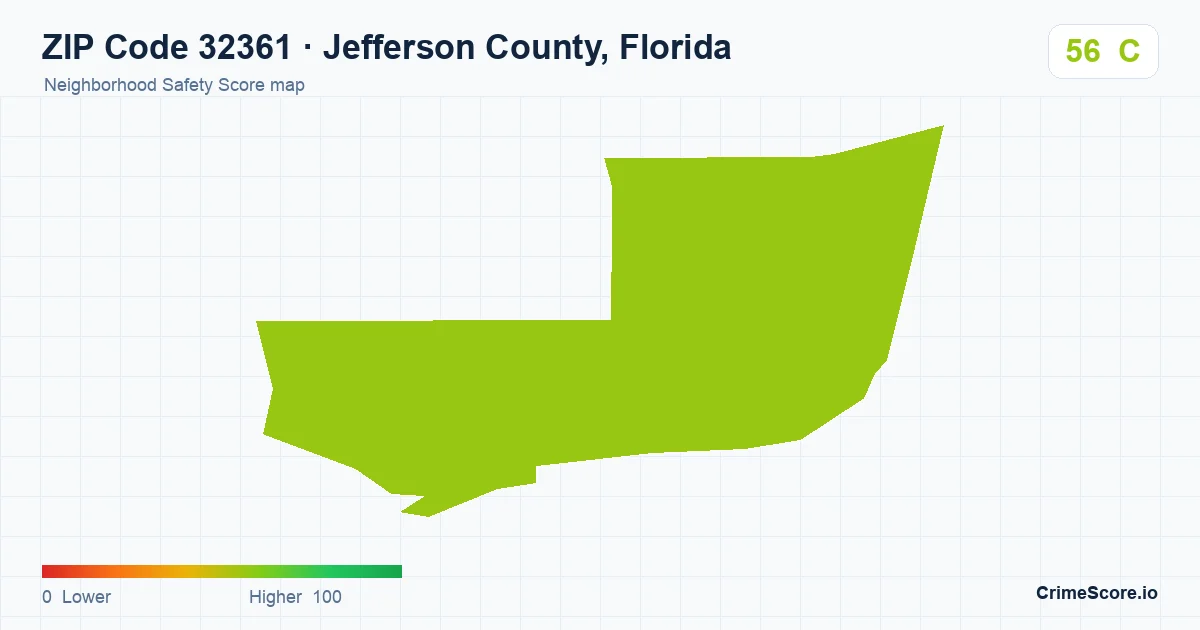 ZIP Code 32361 in Jefferson County, Florida neighborhood Safety Score map
