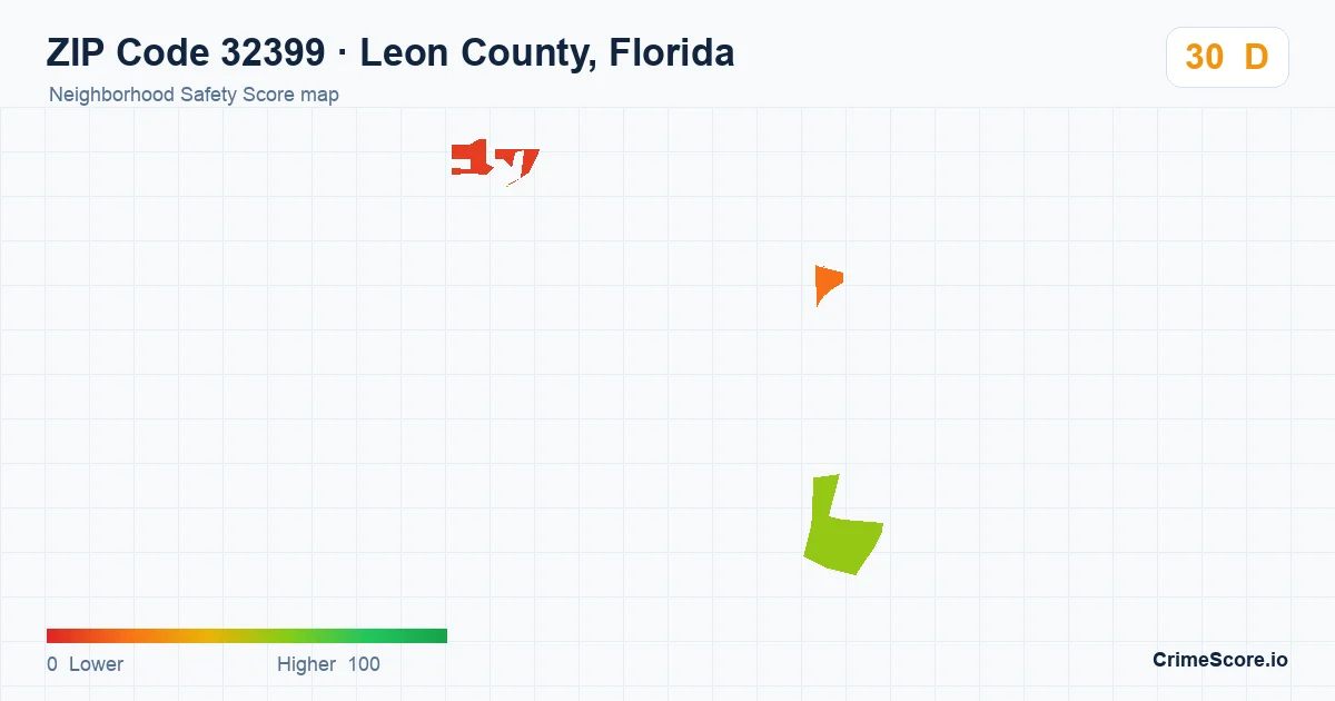 ZIP Code 32399 in Leon County, Florida neighborhood Safety Score map