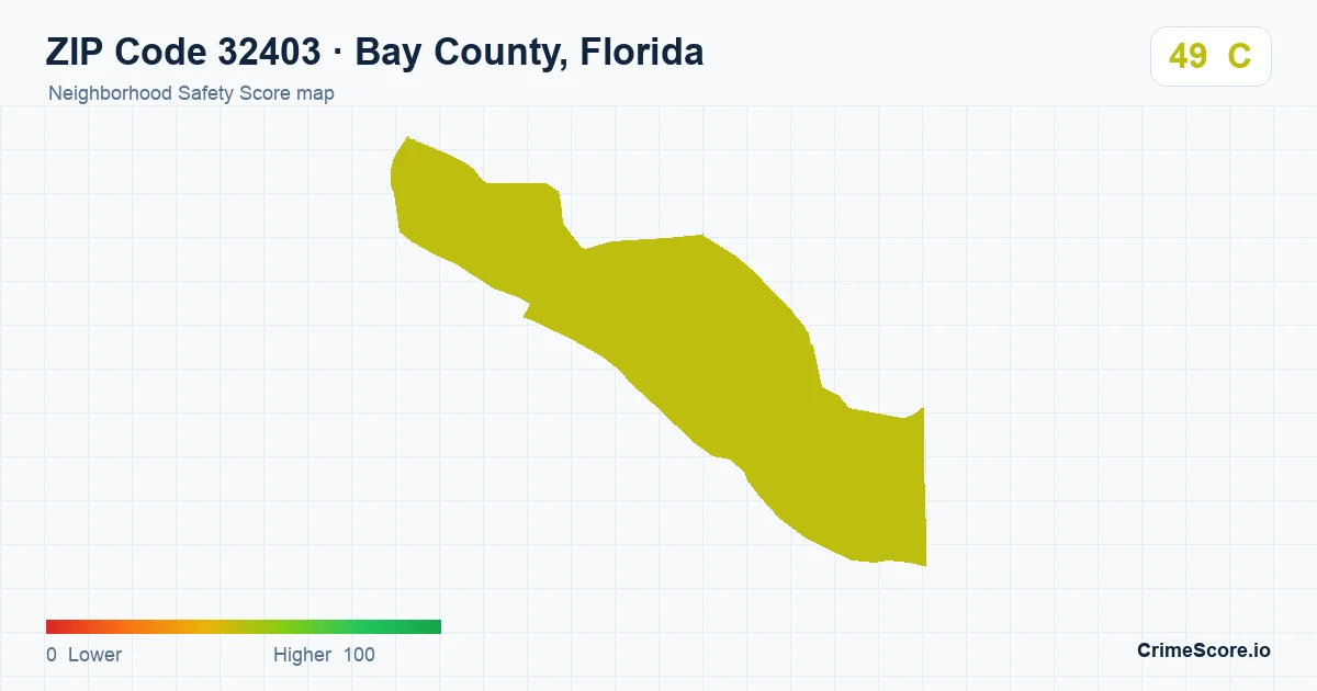 ZIP Code 32403 in Bay County, Florida neighborhood Safety Score map