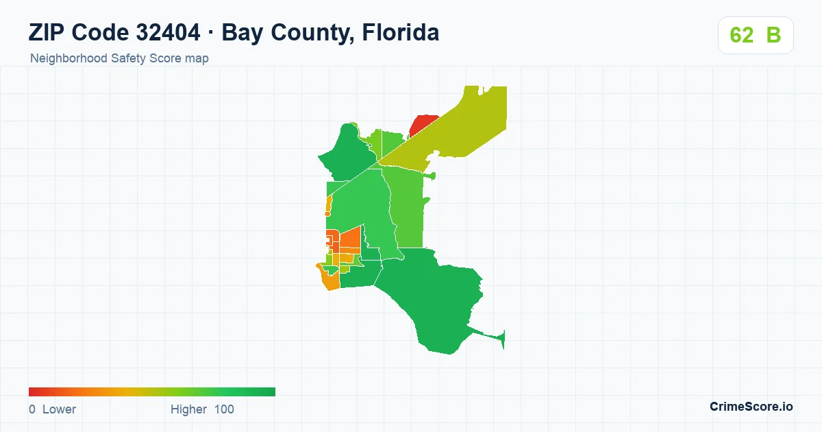 ZIP Code 32404 in Bay County, Florida neighborhood Safety Score map