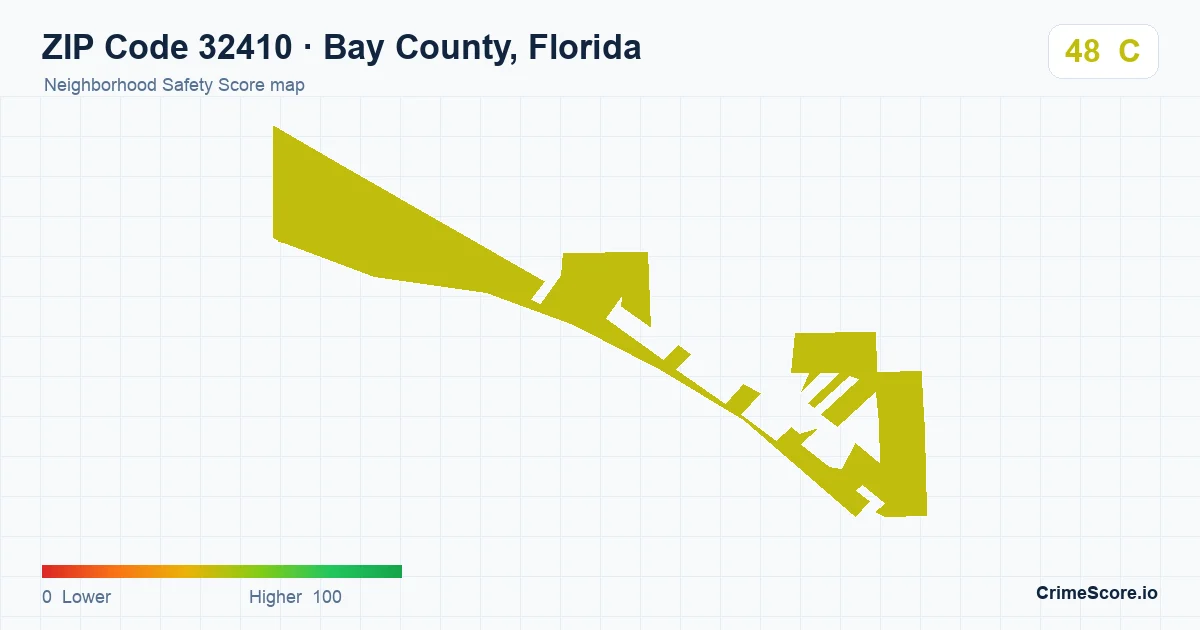 ZIP Code 32410 in Bay County, Florida neighborhood Safety Score map