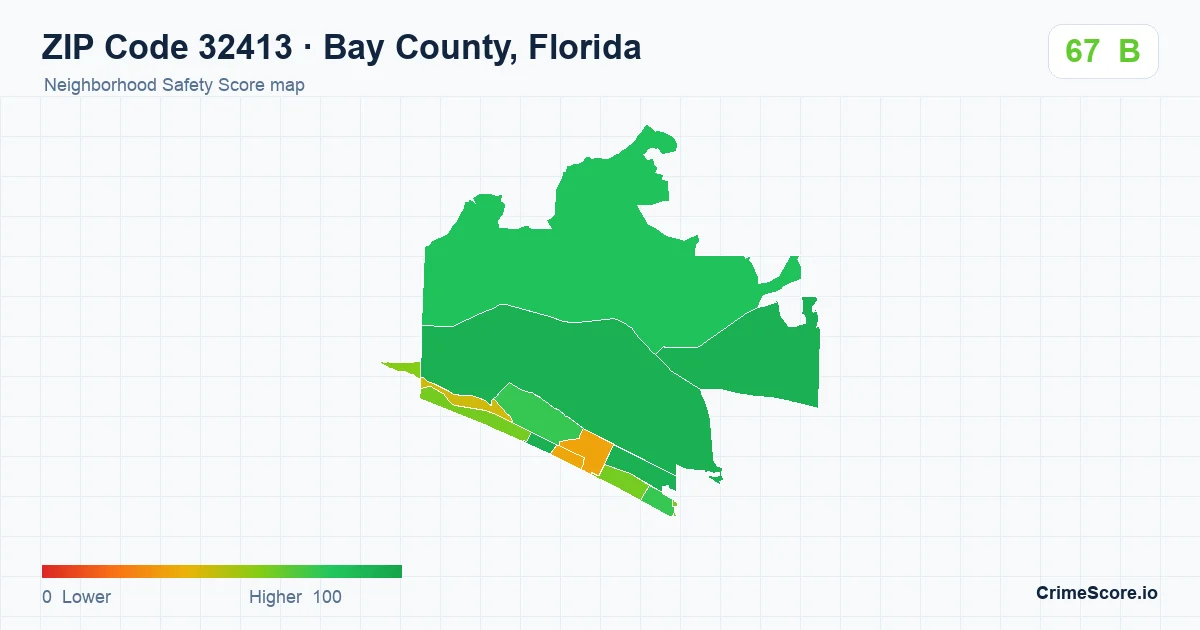 ZIP Code 32413 in Bay County, Florida neighborhood Safety Score map