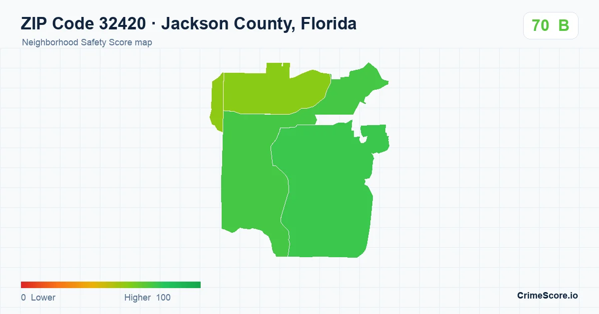 ZIP Code 32420 in Jackson County, Florida neighborhood Safety Score map