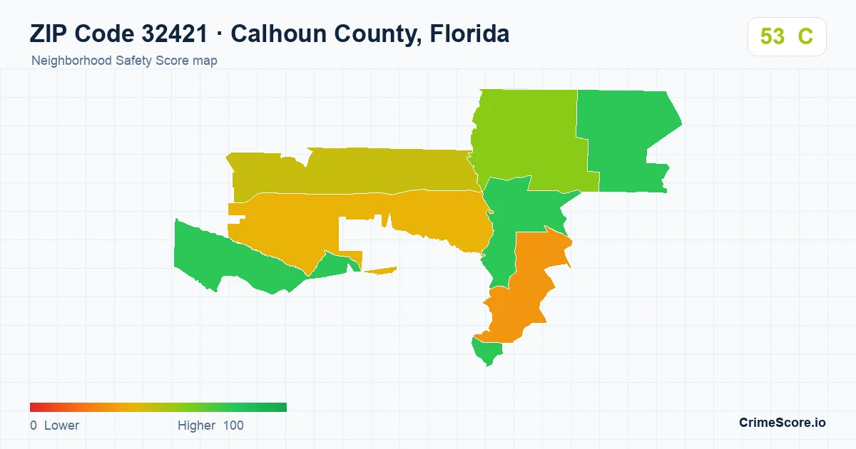 ZIP Code 32421 in Calhoun County, Florida neighborhood Safety Score map