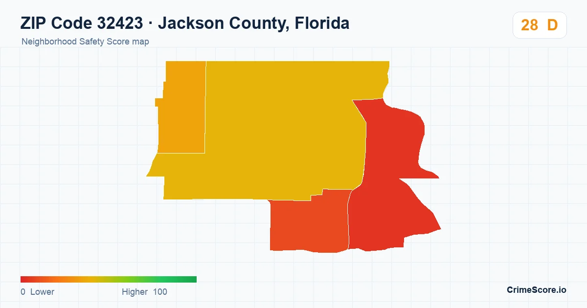 ZIP Code 32423 in Jackson County, Florida neighborhood Safety Score map
