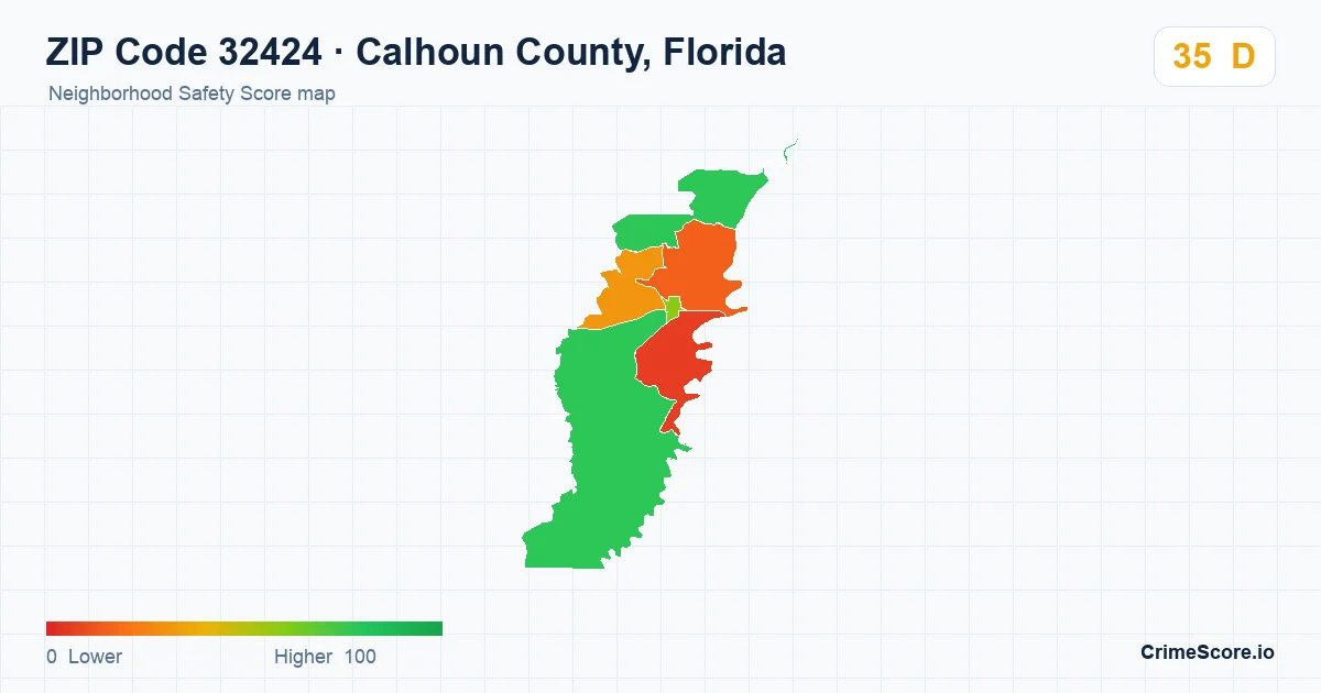 ZIP Code 32424 in Calhoun County, Florida neighborhood Safety Score map