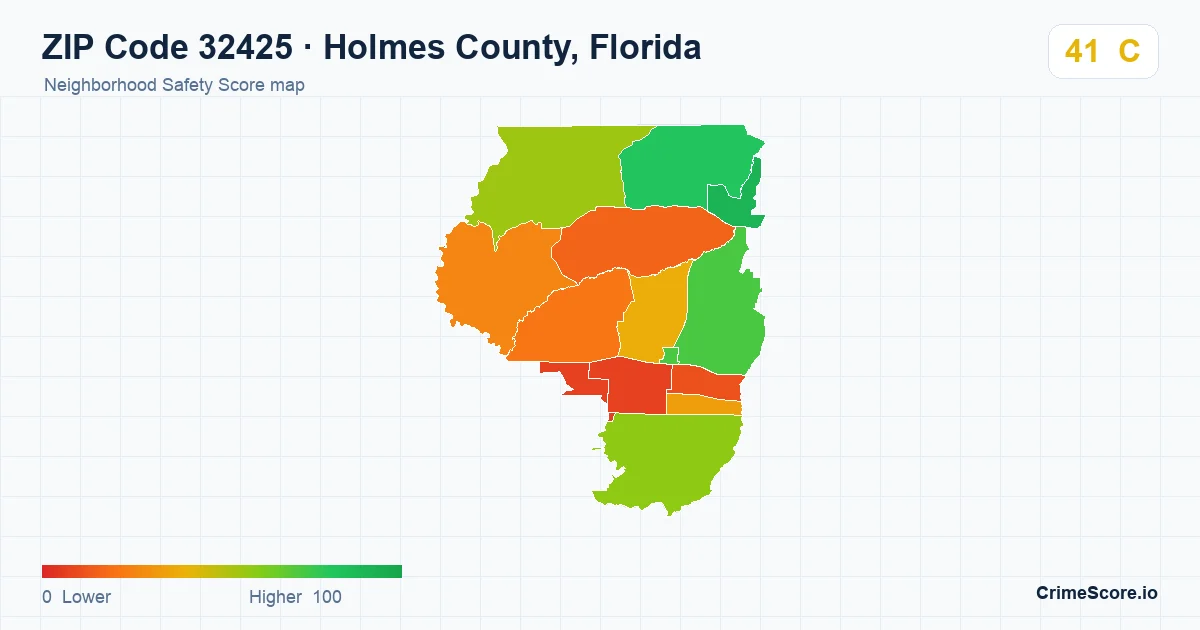 ZIP Code 32425 in Holmes County, Florida neighborhood Safety Score map