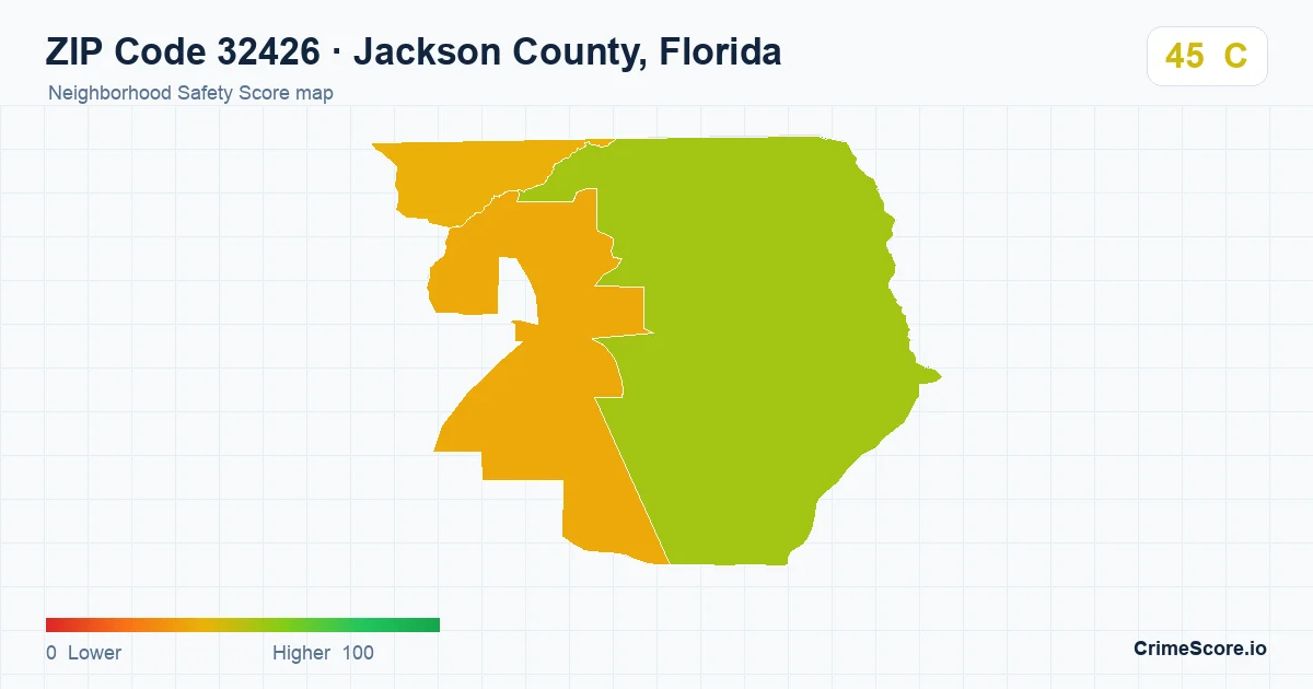 ZIP Code 32426 in Jackson County, Florida neighborhood Safety Score map