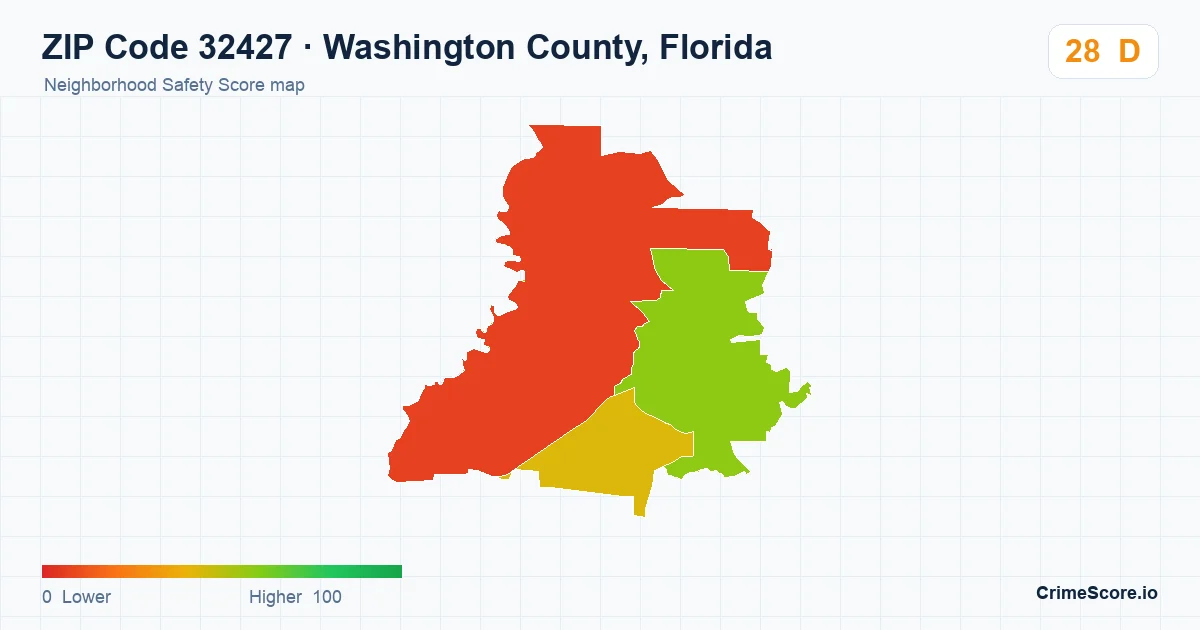 ZIP Code 32427 in Washington County, Florida neighborhood Safety Score map