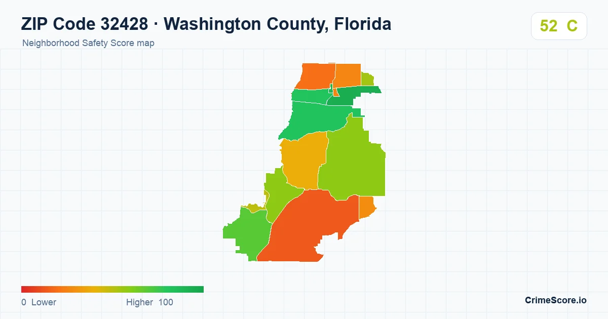 ZIP Code 32428 in Washington County, Florida neighborhood Safety Score map