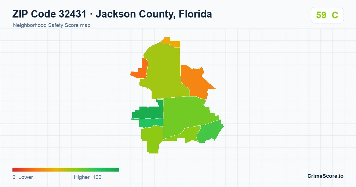 ZIP Code 32431 in Jackson County, Florida neighborhood Safety Score map