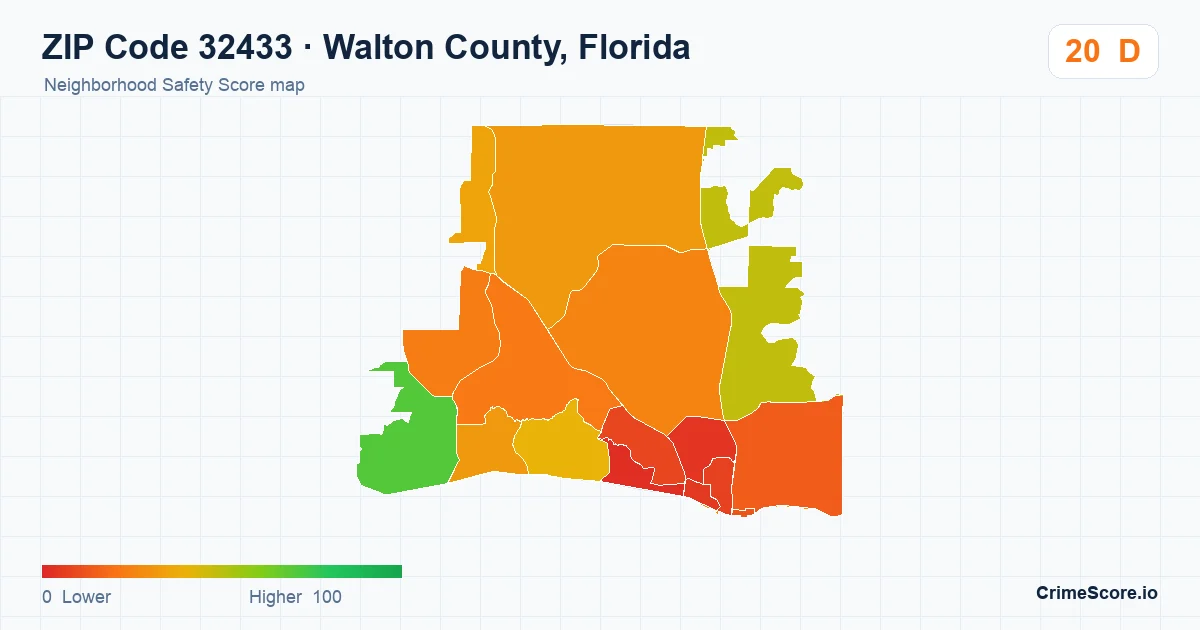 ZIP Code 32433 in Walton County, Florida neighborhood Safety Score map