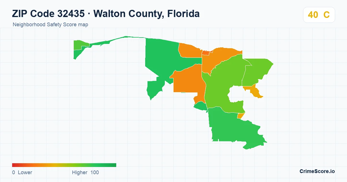 ZIP Code 32435 in Walton County, Florida neighborhood Safety Score map