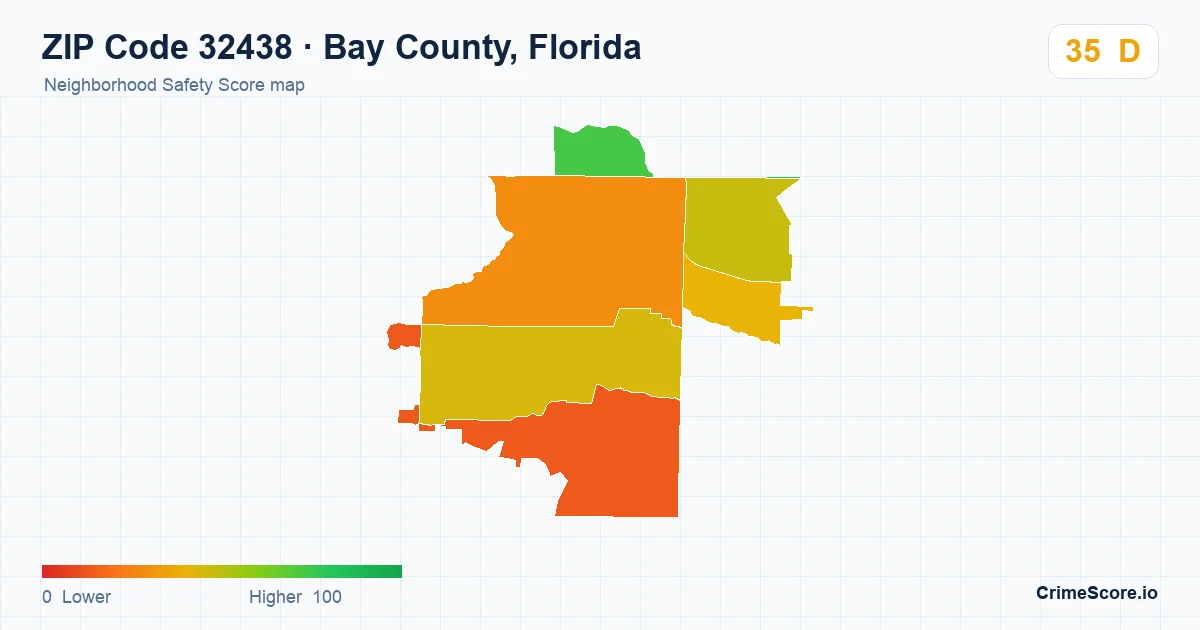 ZIP Code 32438 in Bay County, Florida neighborhood Safety Score map