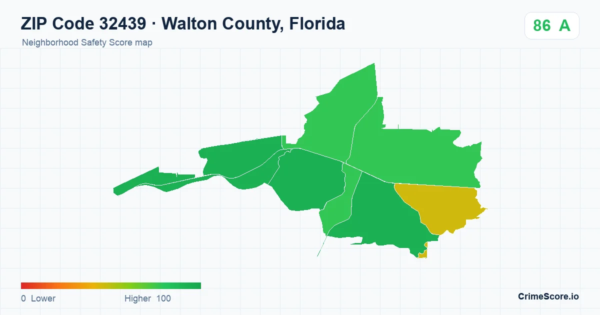 ZIP Code 32439 in Walton County, Florida neighborhood Safety Score map