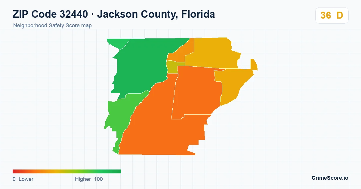 ZIP Code 32440 in Jackson County, Florida neighborhood Safety Score map