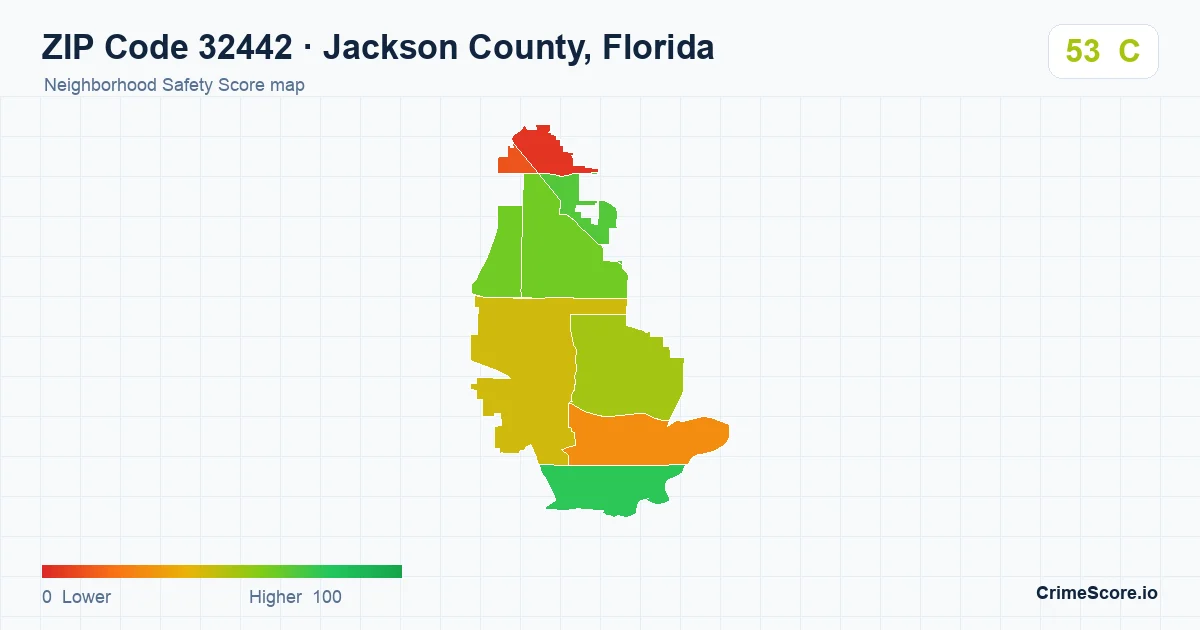 ZIP Code 32442 in Jackson County, Florida neighborhood Safety Score map