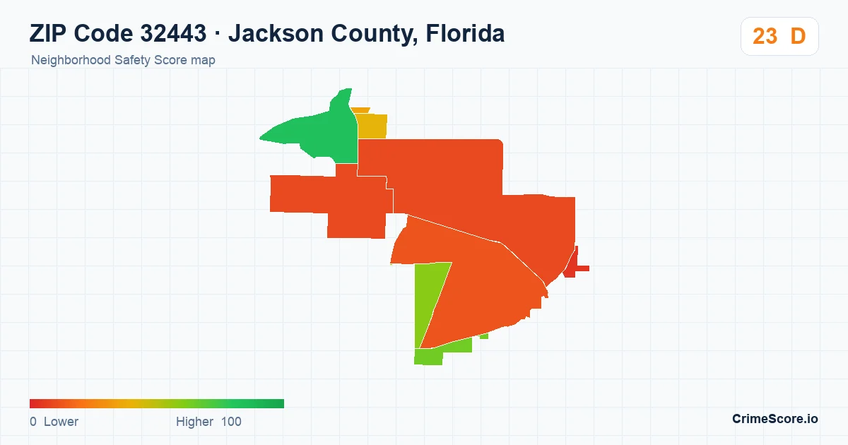ZIP Code 32443 in Jackson County, Florida neighborhood Safety Score map