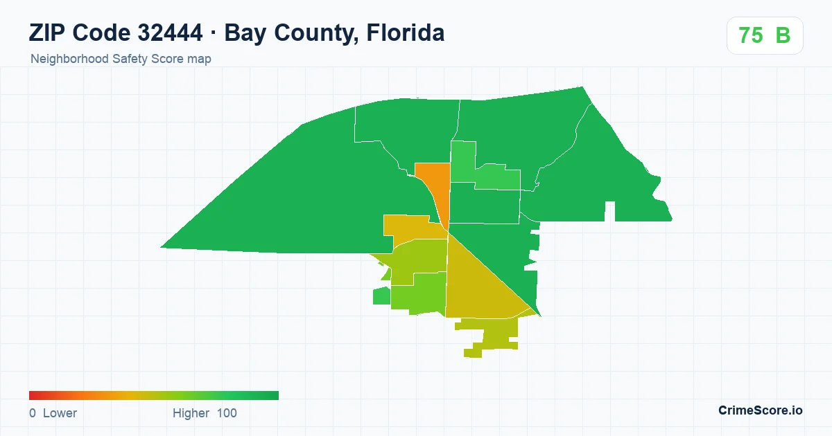 ZIP Code 32444 in Bay County, Florida neighborhood Safety Score map
