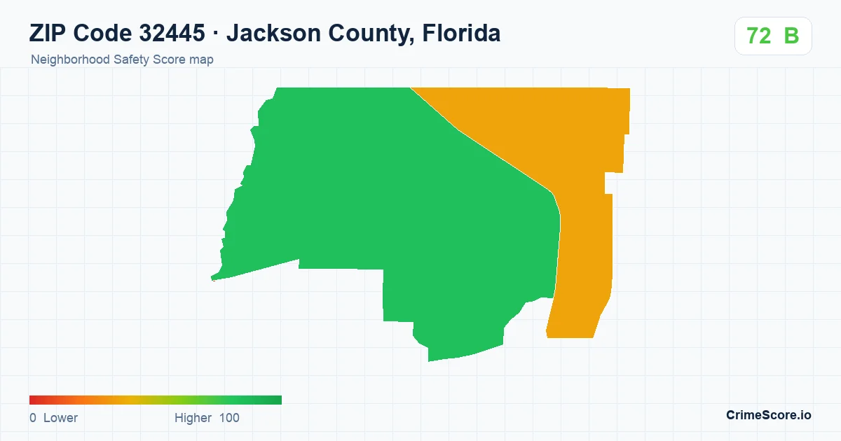 ZIP Code 32445 in Jackson County, Florida neighborhood Safety Score map