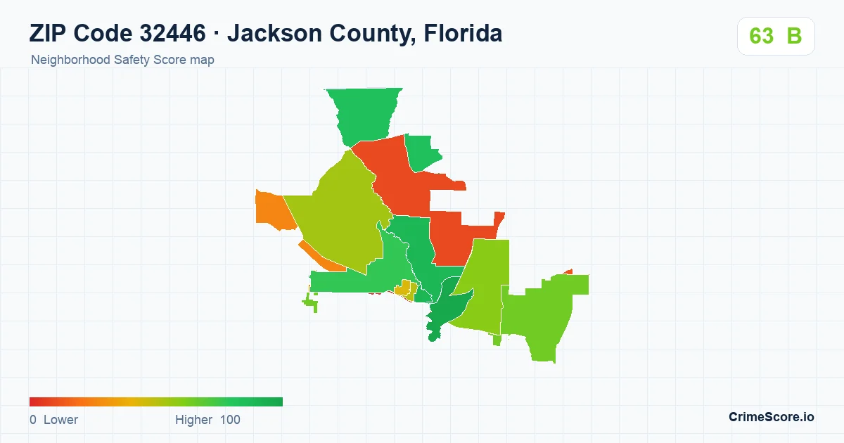ZIP Code 32446 in Jackson County, Florida neighborhood Safety Score map