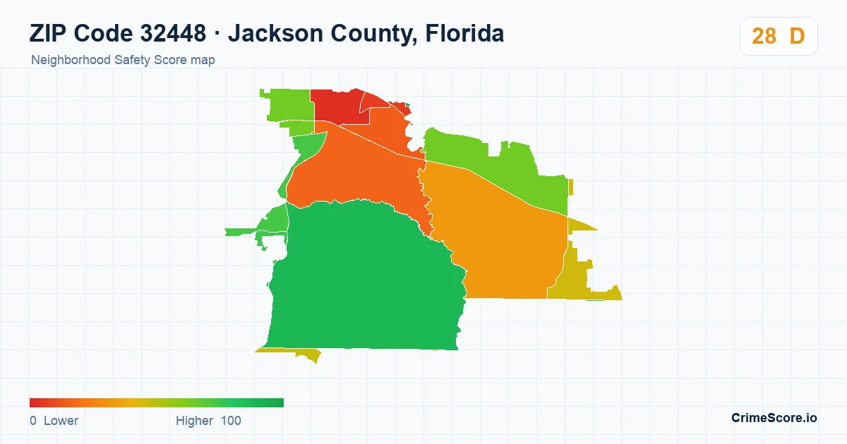 ZIP Code 32448 in Jackson County, Florida neighborhood Safety Score map