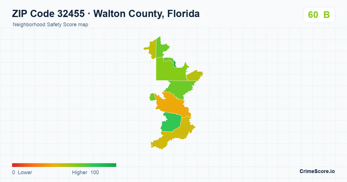ZIP Code 32455 in Walton County, Florida neighborhood Safety Score map