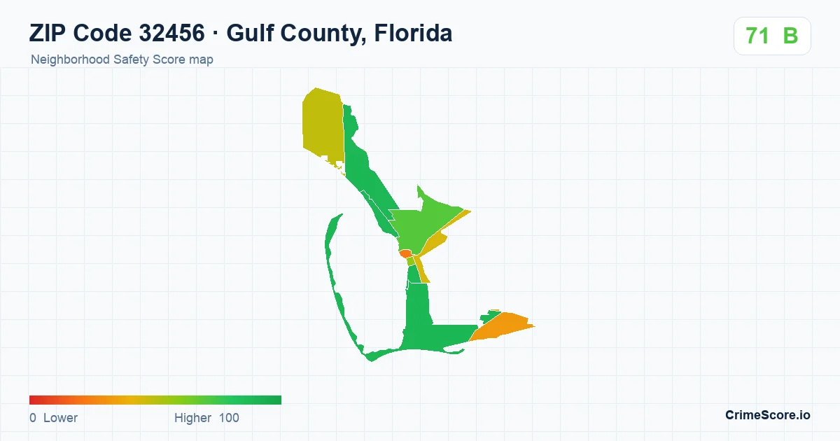 ZIP Code 32456 in Gulf County, Florida neighborhood Safety Score map