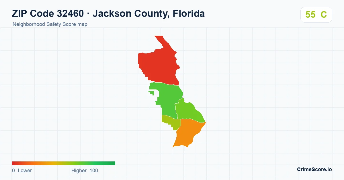 ZIP Code 32460 in Jackson County, Florida neighborhood Safety Score map