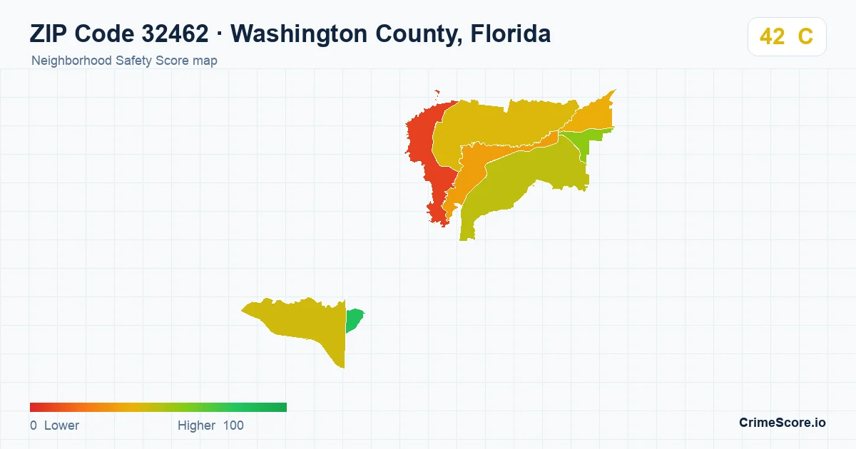 ZIP Code 32462 in Washington County, Florida neighborhood Safety Score map