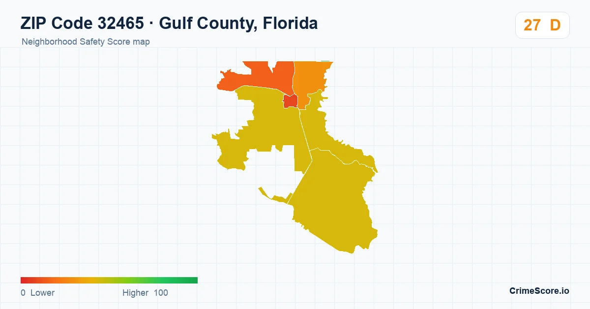 ZIP Code 32465 in Gulf County, Florida neighborhood Safety Score map