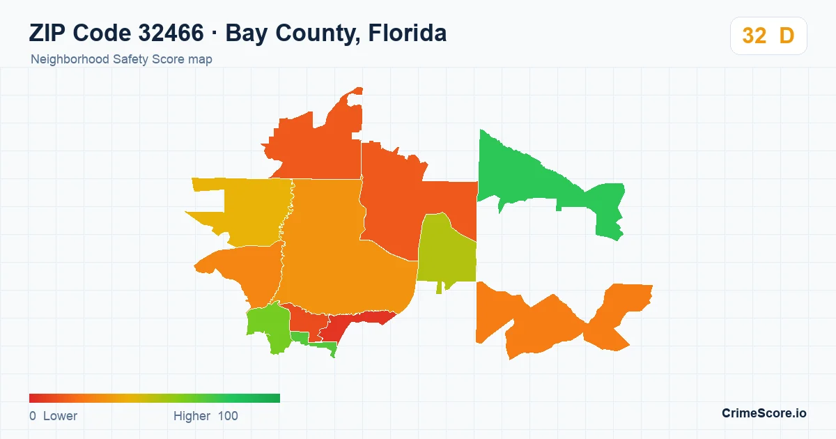 ZIP Code 32466 in Bay County, Florida neighborhood Safety Score map