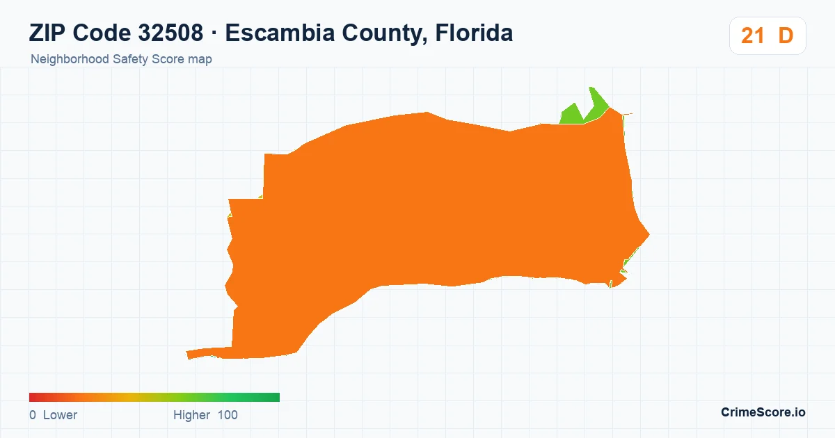 ZIP Code 32508 in Escambia County, Florida neighborhood Safety Score map