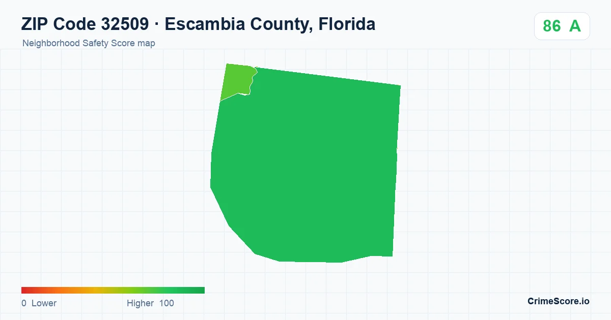 ZIP Code 32509 in Escambia County, Florida neighborhood Safety Score map